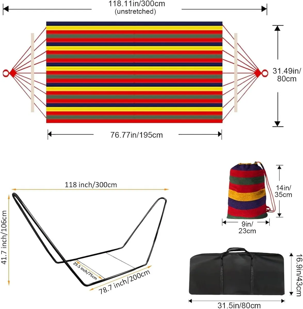Hammock with Stand Double Cotton Adjustable Steel - Image 2