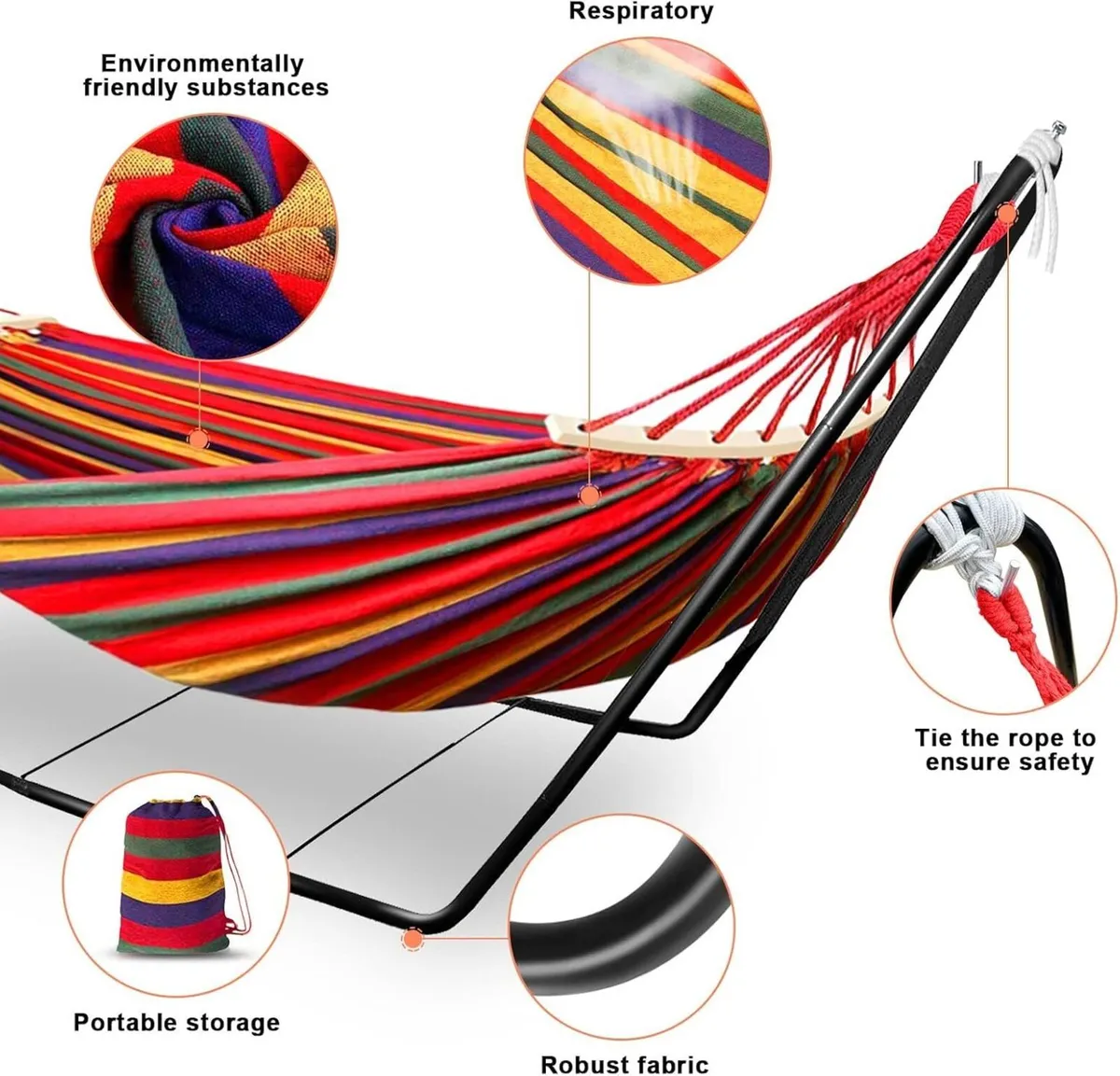 Hammock with Stand Double Cotton Adjustable Steel - Image 3
