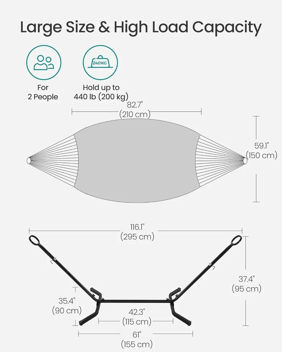 Hammock with Stand 210 x 150 cm 5 Adjustable - Image 3