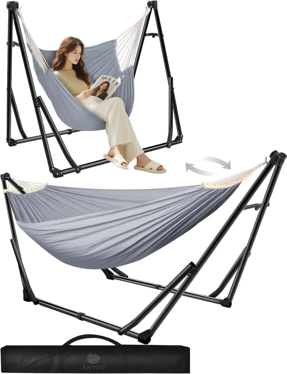 Hammock Hanging Chair with Foldable Stand Dual - Image 1