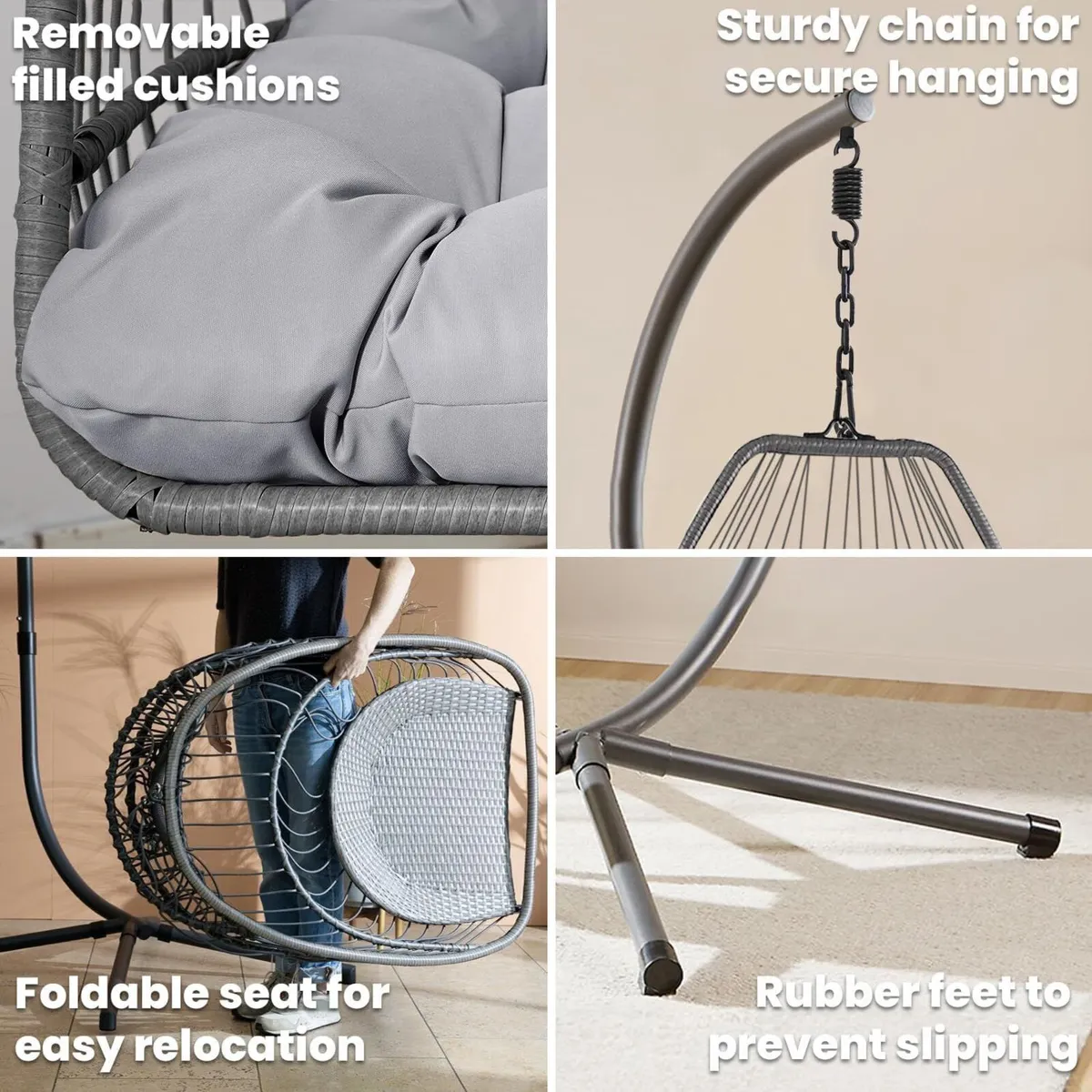 Foldable Hanging Egg Chair with Stand – Rattan - Image 4