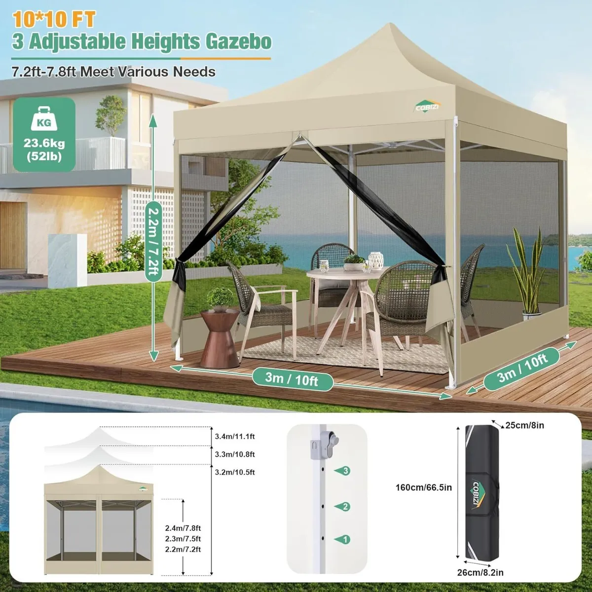 Folding Gazebo Waterproof Stable UV Protection - Image 4