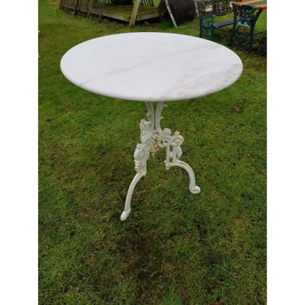 Marble Topped Table – Cast Iron Base – Style H – H - Image 1