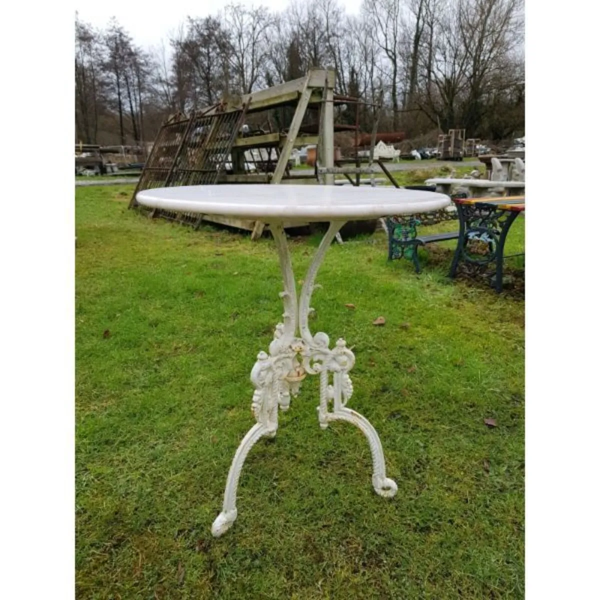 Marble Topped Table – Cast Iron Base – Style H – H - Image 2