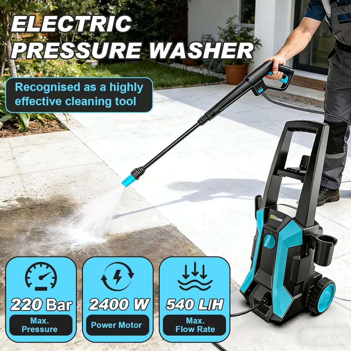 Pressure Washer 2400W 220Bar 540L/H Electric - Image 3