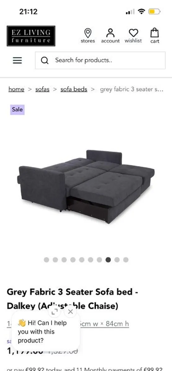 Grey Fabric 3 Seater Sofa bed (Dalkey-from Ez Living) - Image 2
