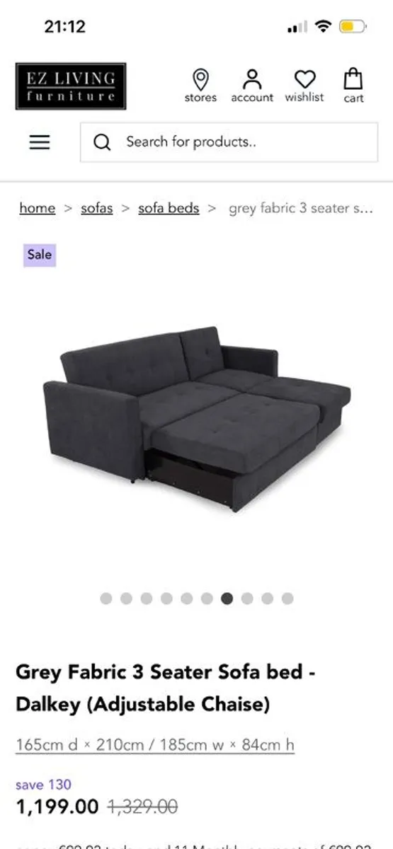 Grey Fabric 3 Seater Sofa bed (Dalkey-from Ez Living) - Image 4