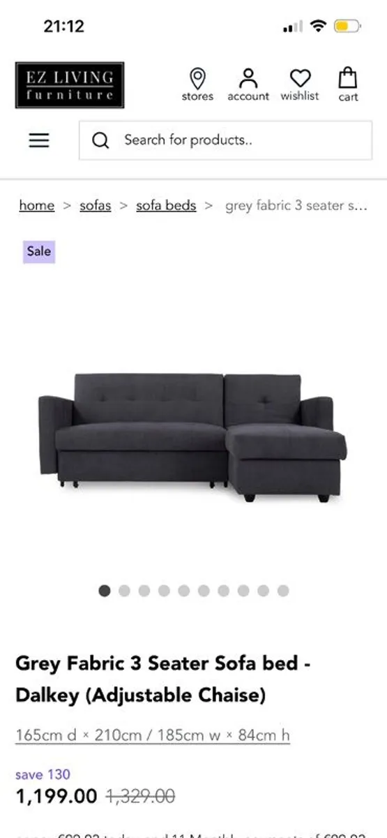Grey Fabric 3 Seater Sofa bed (Dalkey-from Ez Living) - Image 1