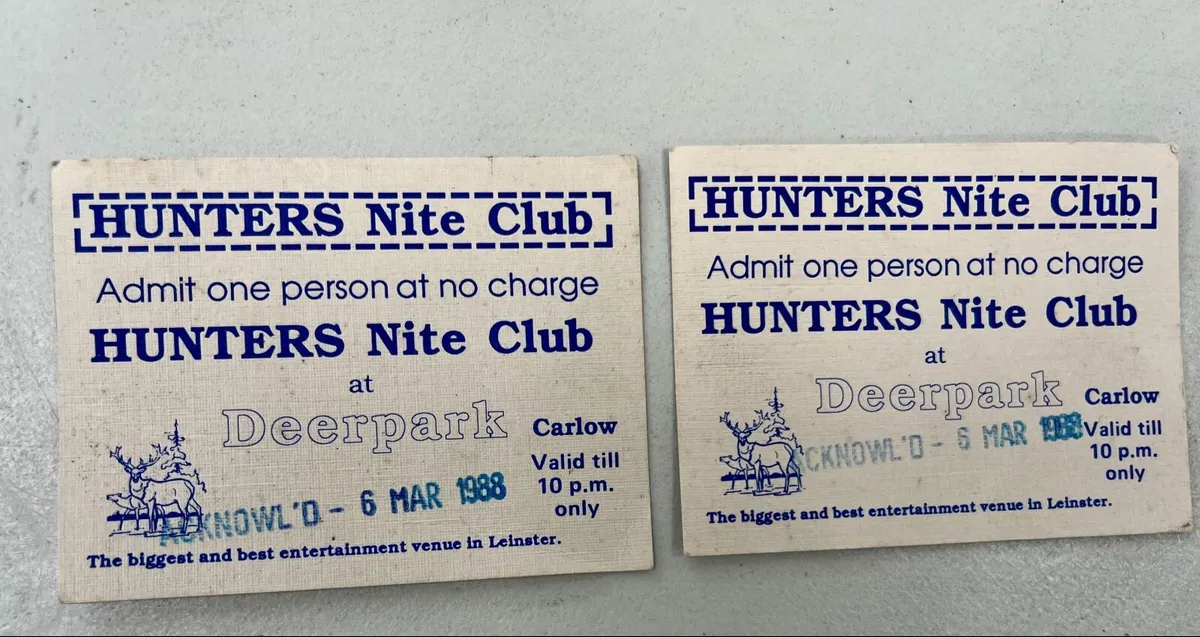 Deerpark night club Carlow 2 tickets 1988