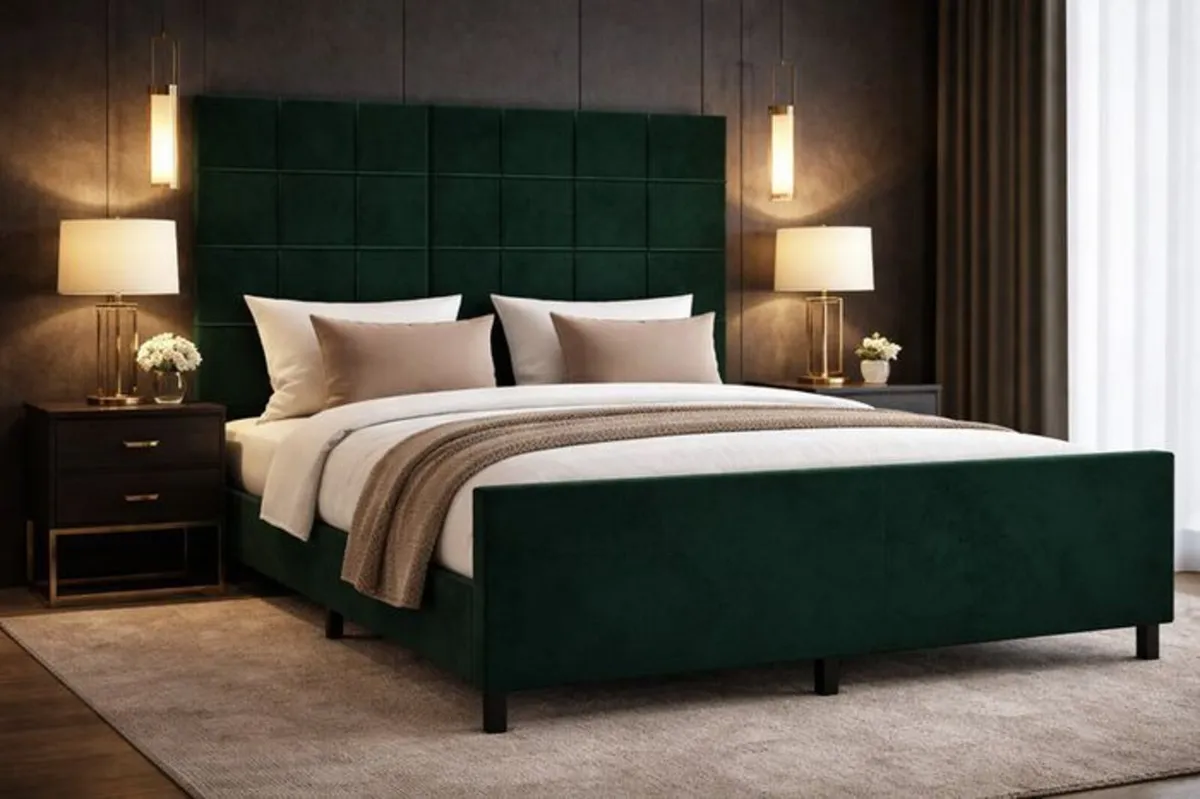 Velvet Bed Frame with Adjustable Headboard - Image 4