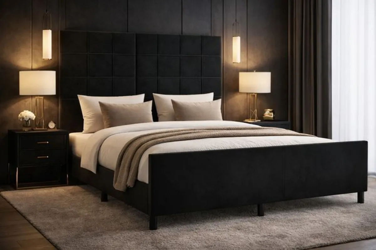 Velvet Bed Frame with Adjustable Headboard - Image 4