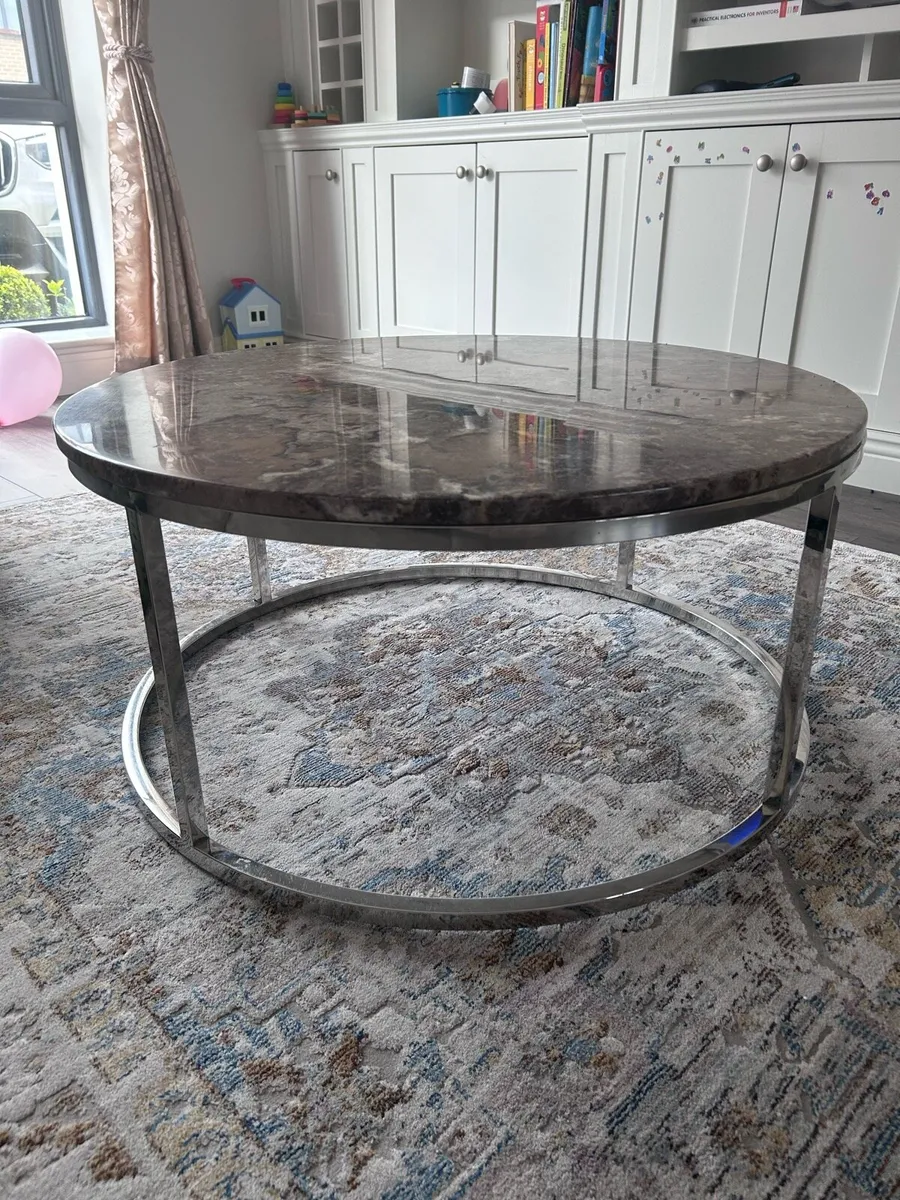 Modern Round Marble Coffee Table with Metal Frame - Image 1