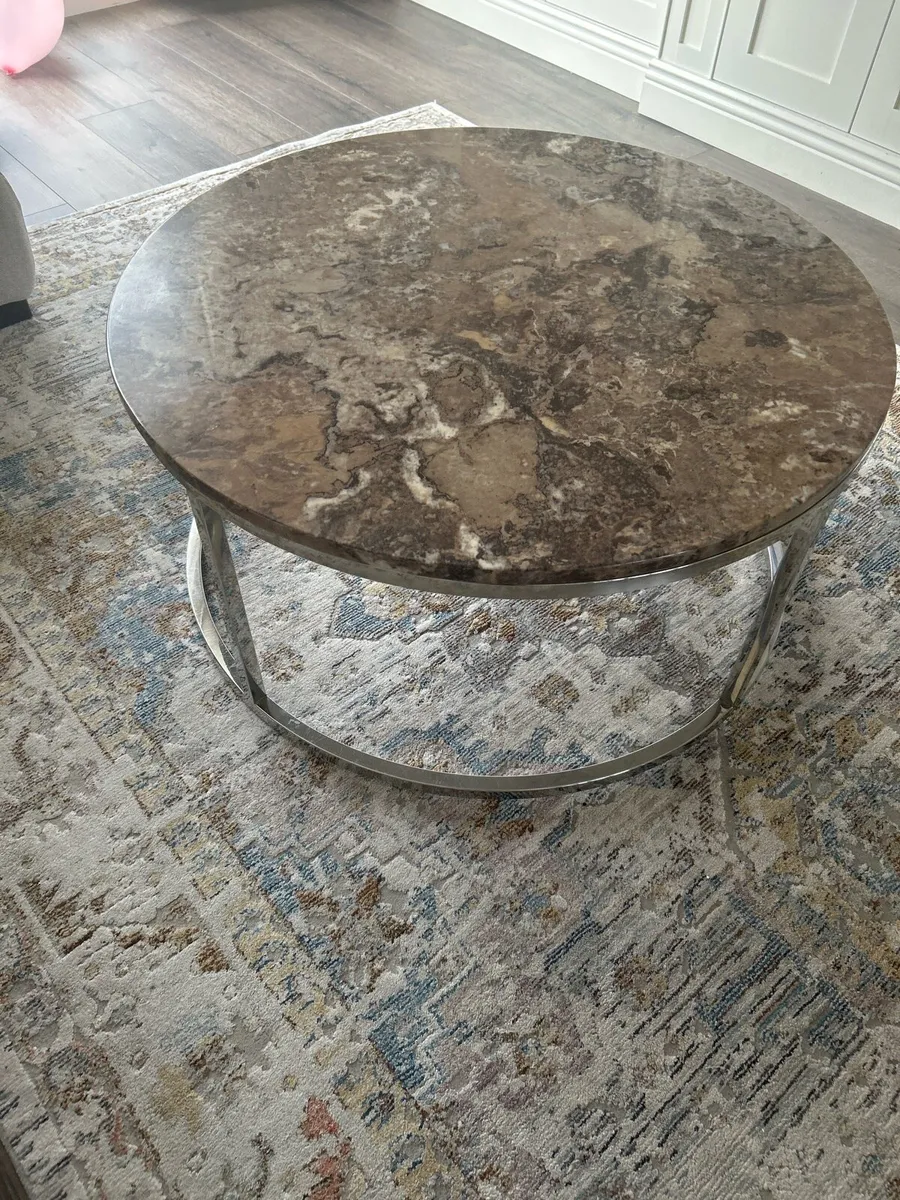 Modern Round Marble Coffee Table with Metal Frame - Image 3