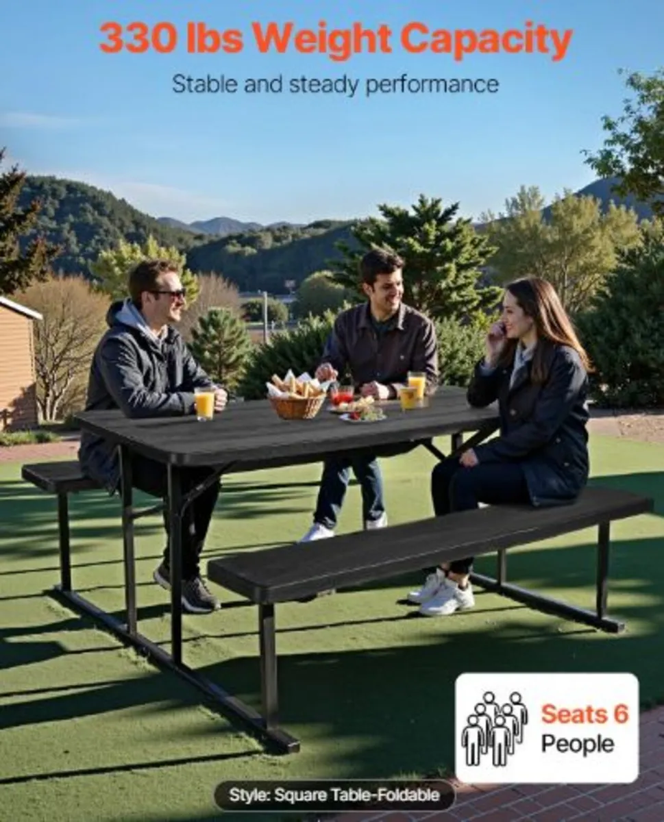 Foldable Picnic Table, 6 FT Folding Picnic Tables - Image 2