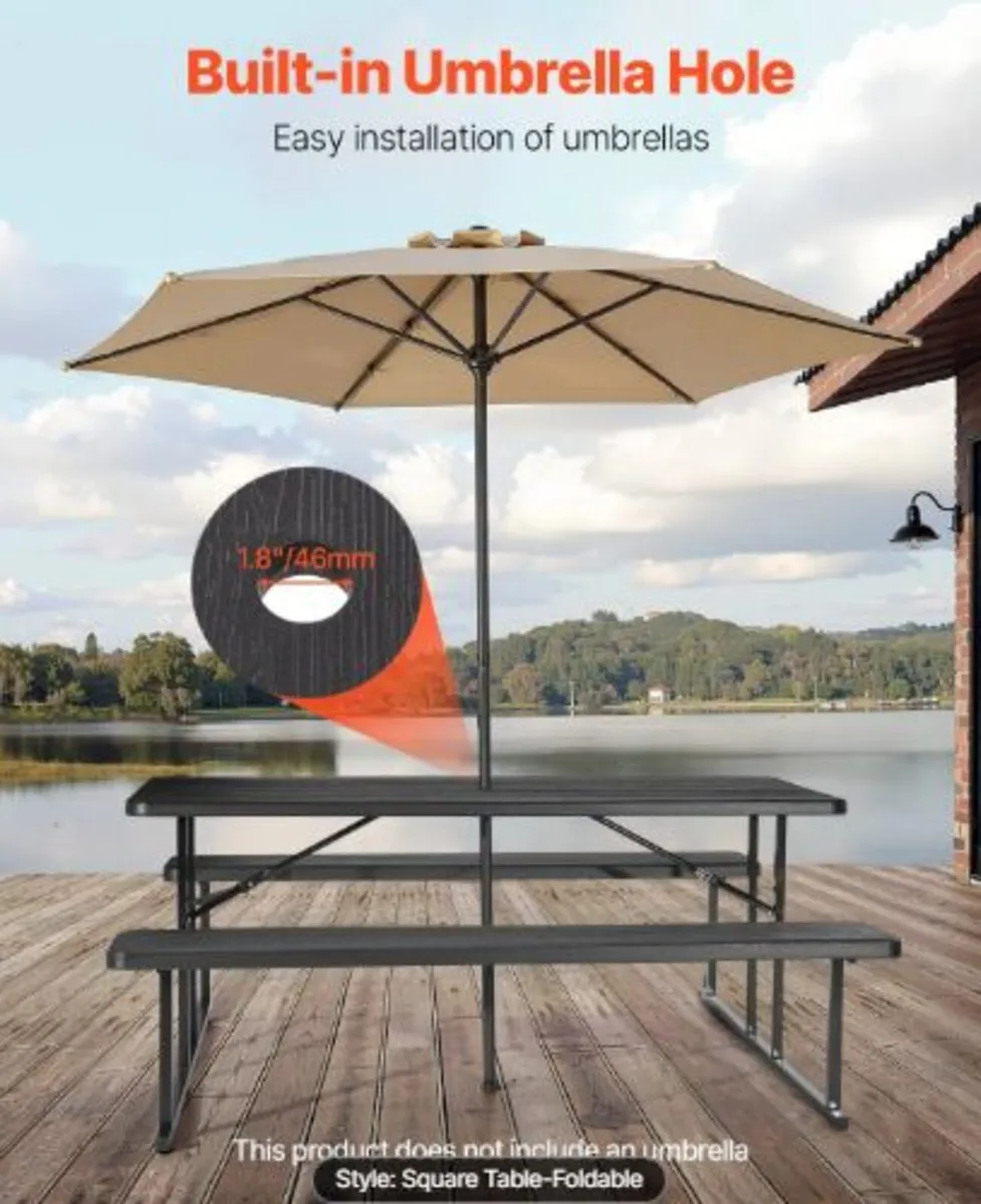 Foldable Picnic Table, 6 FT Folding Picnic Tables - Image 3