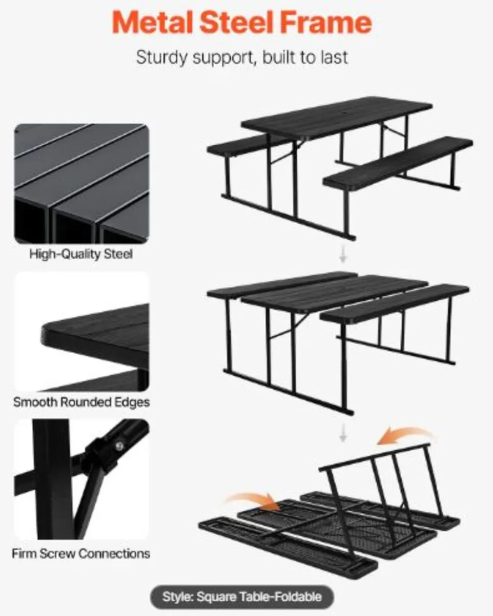 Foldable Picnic Table, 6 FT Folding Picnic Tables - Image 4