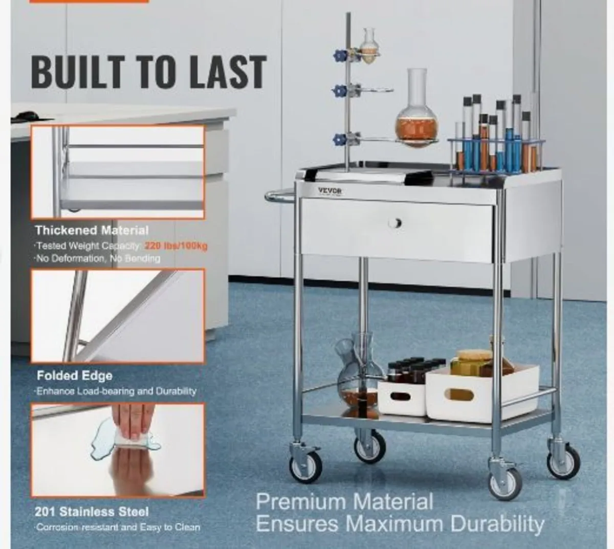 Medical Cart, 2 Layers Stainless Steel - Image 4