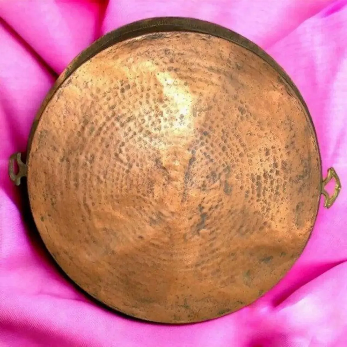 Large Vintage Copper Pan with Brass Handles - Image 1