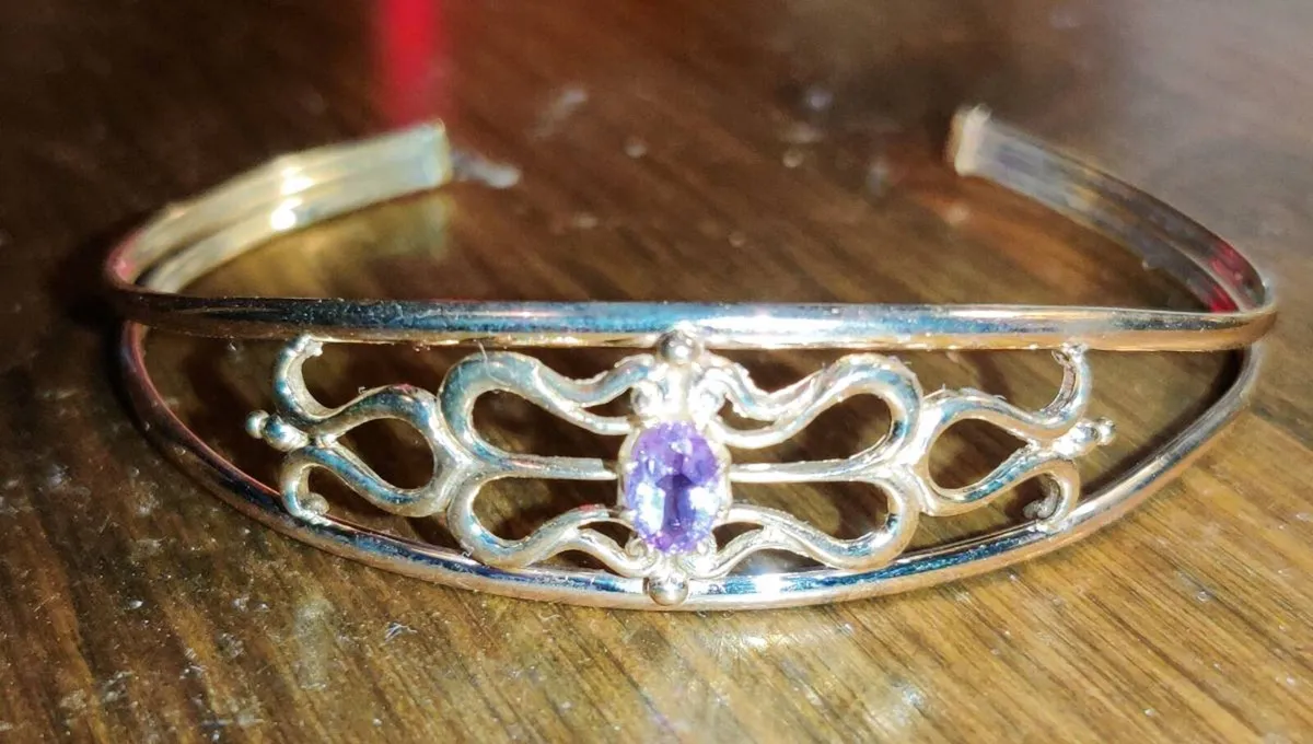 HUGE ORNATE AMETHYST, 9CT Gold 4.73g NEw Bangle ! - Image 2