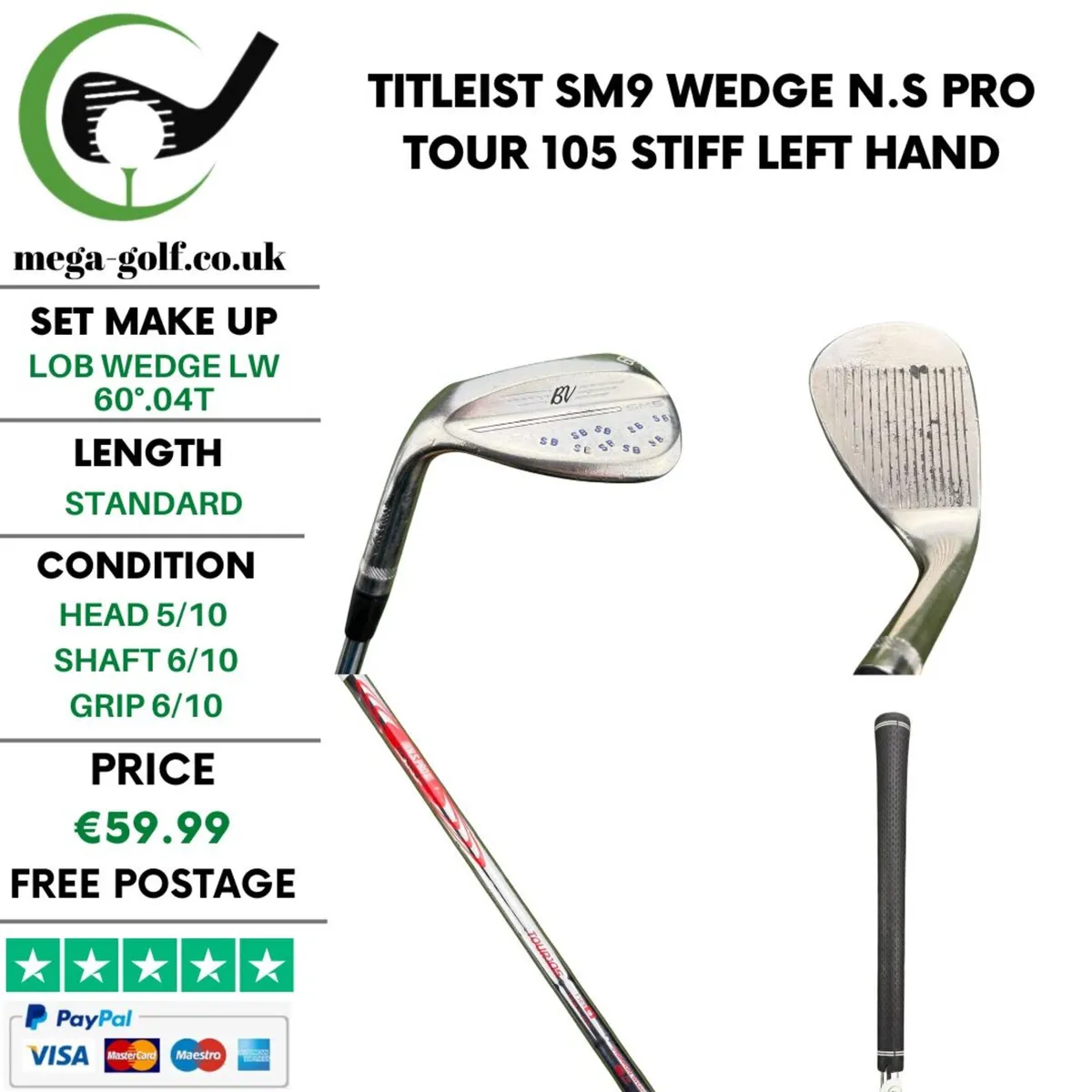 Titleist SM9 Wedge Lw 60°.04T / Stiff / Left Hand - Image 1