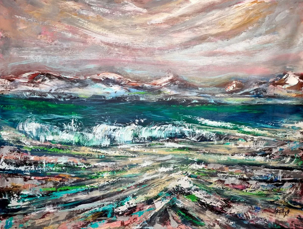 Acrylic Art On Canvas 87x65cm, Irish Coastal art - Image 1