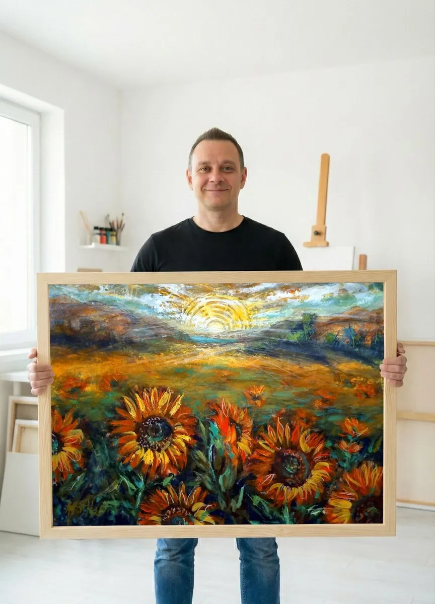 Vibrant Sunflower Field Art, Floral Canvas Art - Image 3