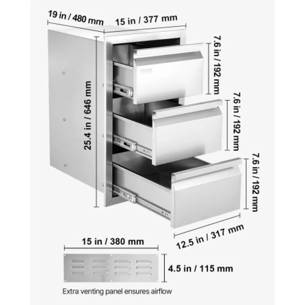201 Stainless Steel Triple Access Drawer Outdoor K - Image 2
