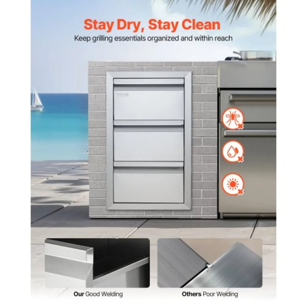 201 Stainless Steel Triple Access Drawer Outdoor K - Image 4