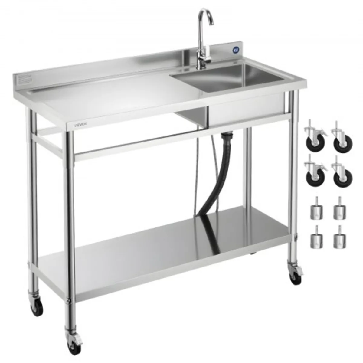Stainless Steel Utility Sink, Rolling Single Bowl - Image 1