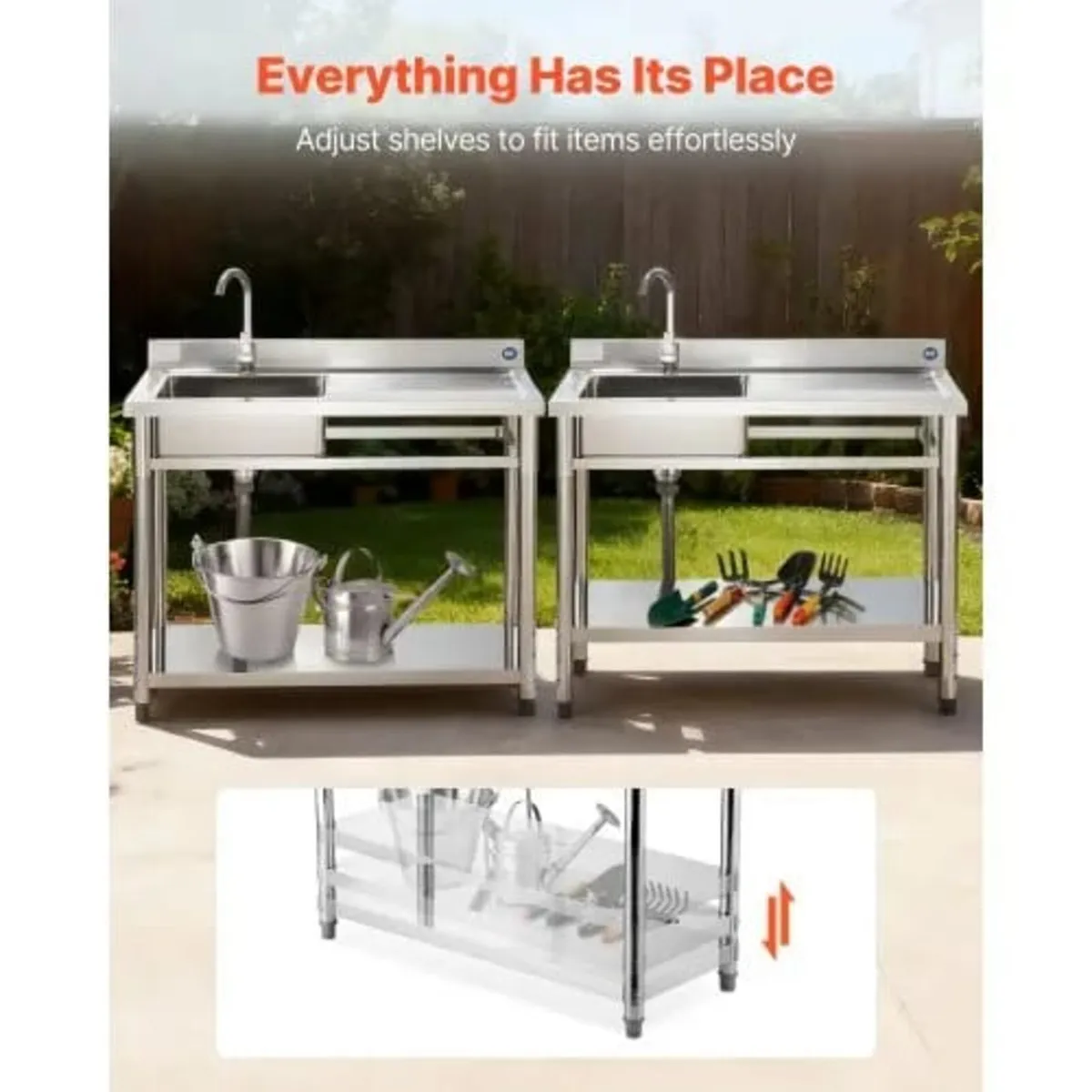 Freestanding Single Bowl Commercial Kitchen Sink w - Image 2