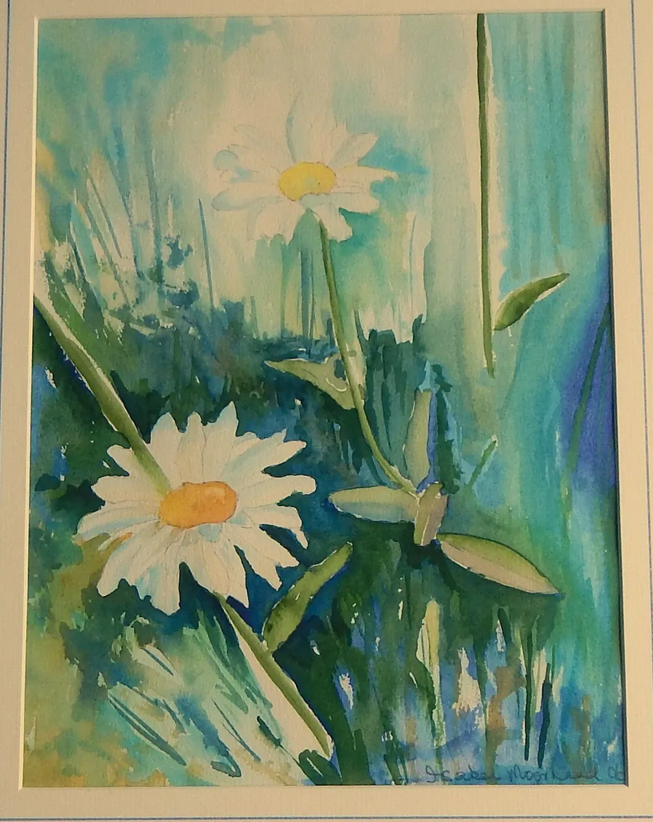 Large Signed Floral Watercolour of Daisies - Image 2