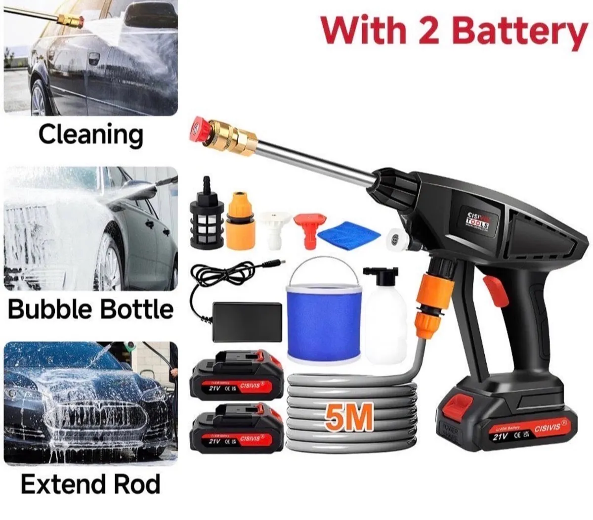 NEW Portable Cordless Pressure Washer + 2Batteries - Image 1