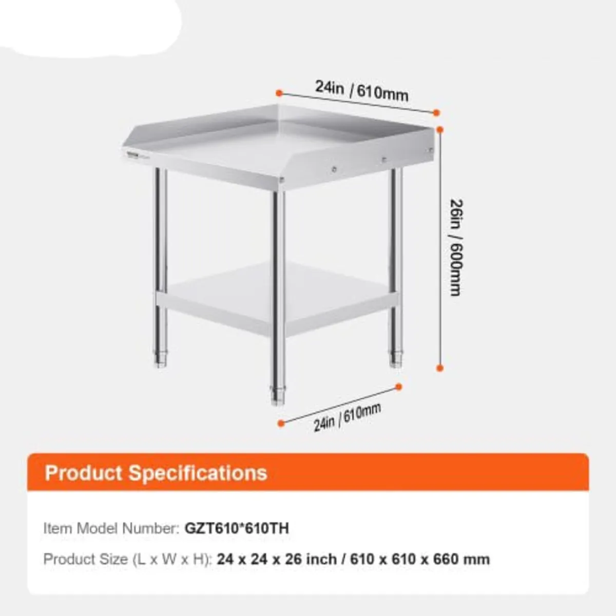Stainless Steel Work Table, 24 x 24 x 26 Inch Comm - Image 3