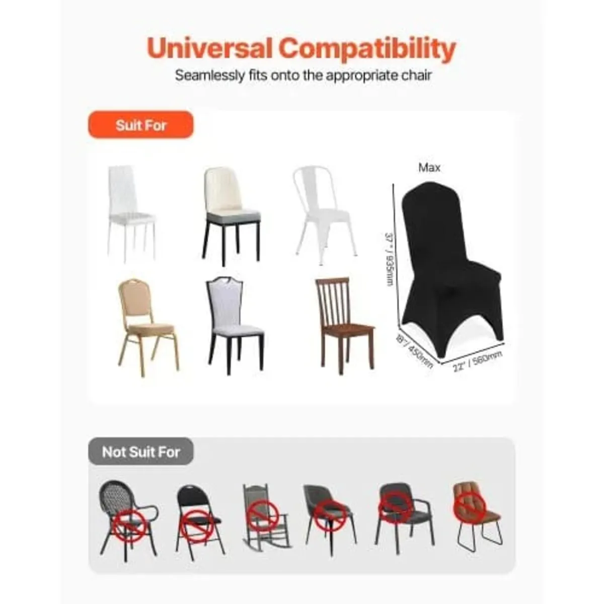 Black Stretch Spandex Folding Chair Covers, Univer - Image 3