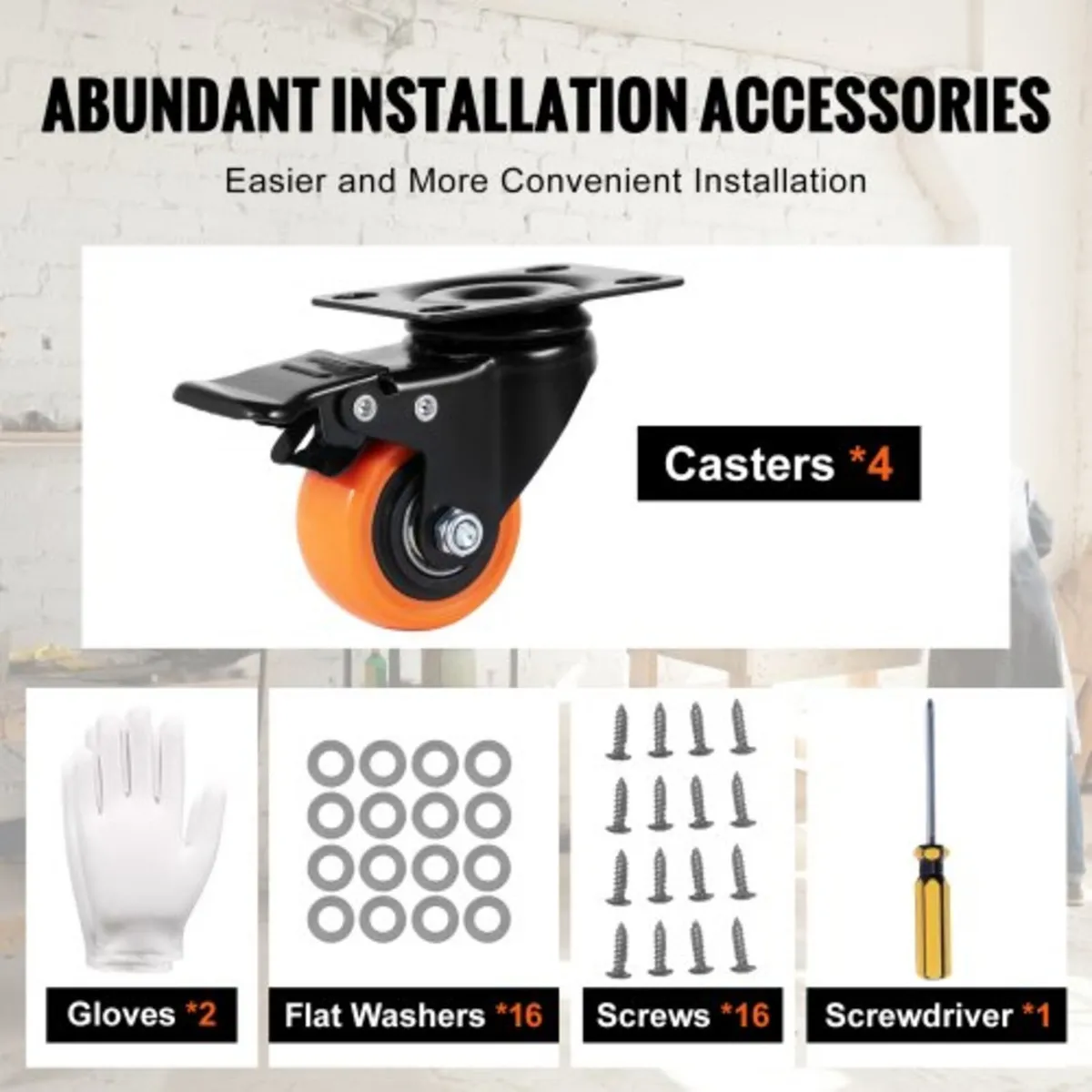 Caster Wheels, 5.1 cm Swivel Plate Casters, Set of - Image 4