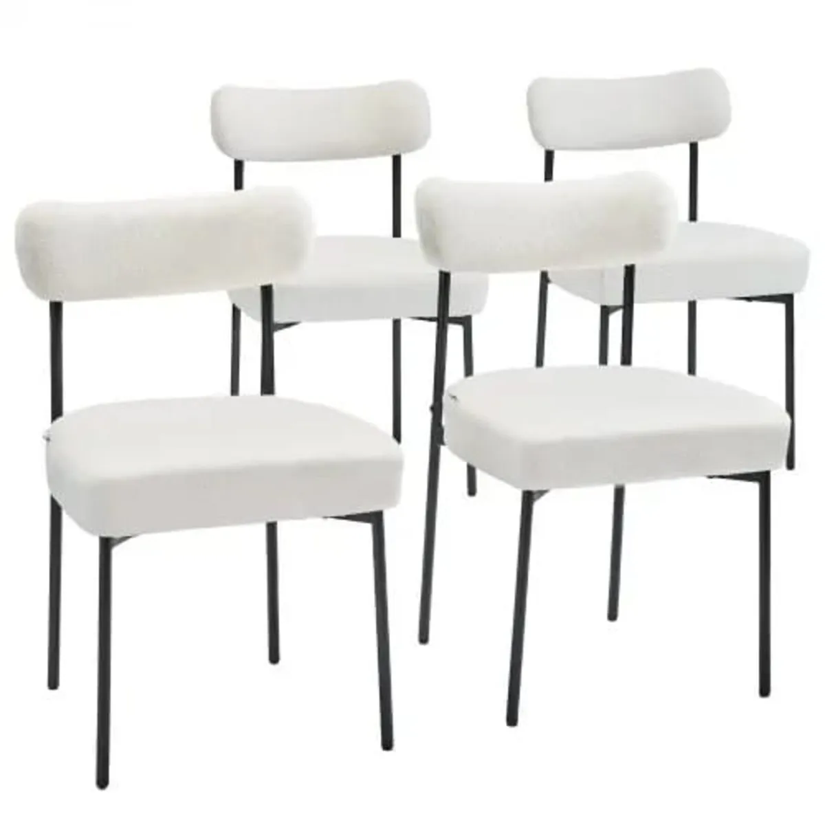 Boucle Dining Chairs Set of 4, Mid Century Modern - Image 1