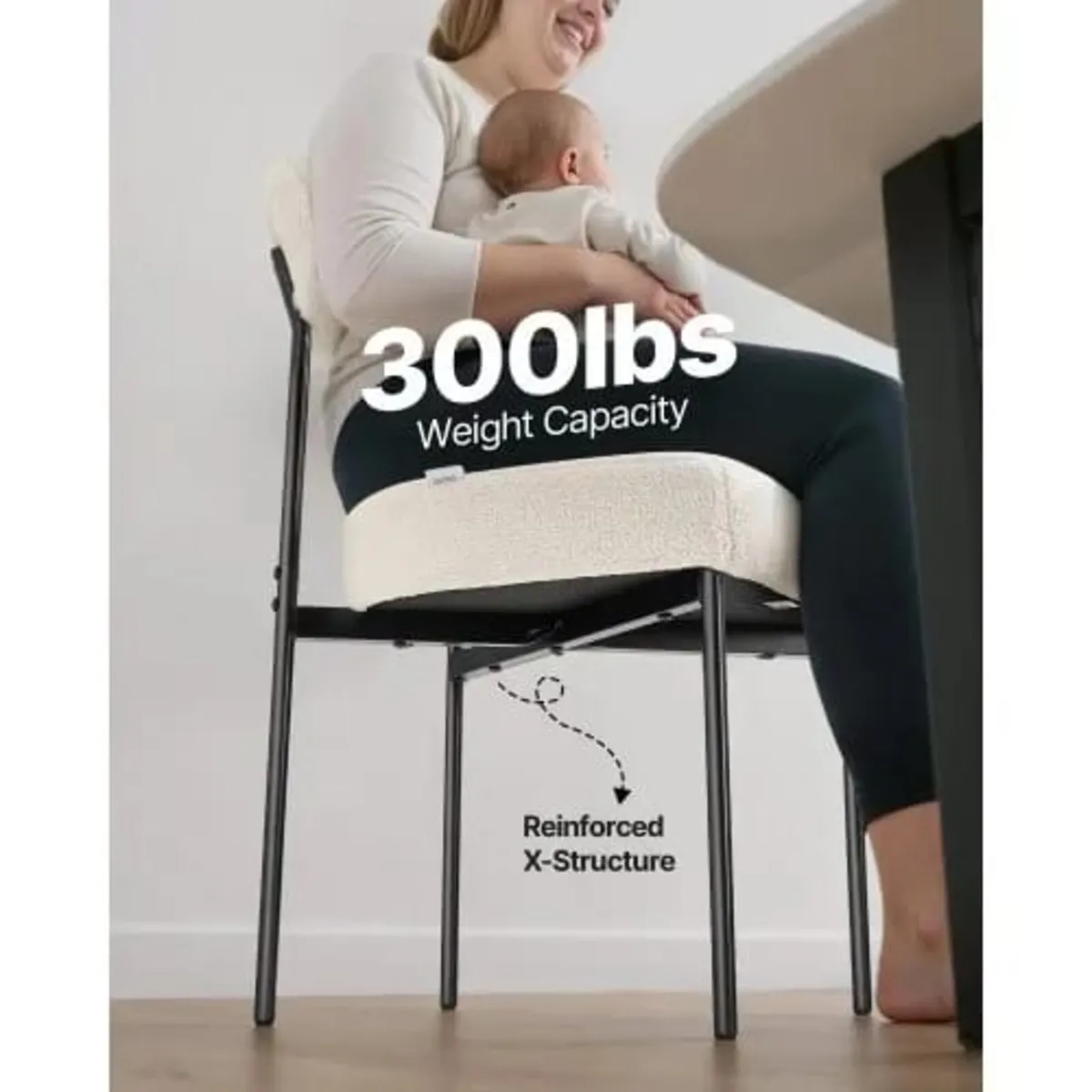 Boucle Dining Chairs Set of 4, Mid Century Modern - Image 4