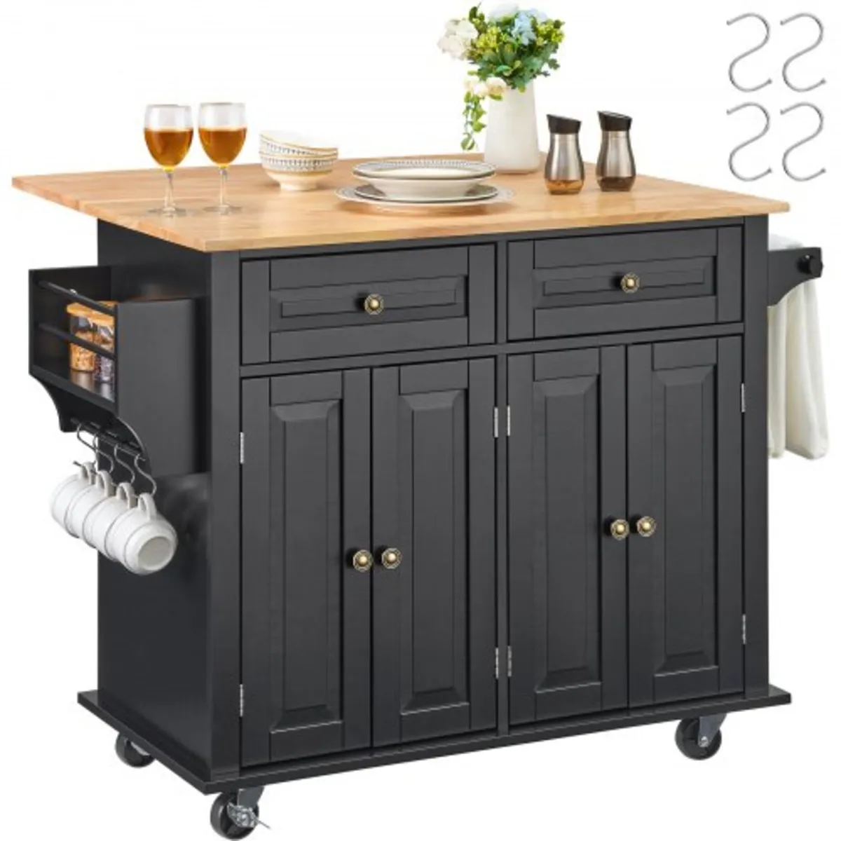 Kitchen Island Cart, 43" Wood Top Mobile Carts wit - Image 1