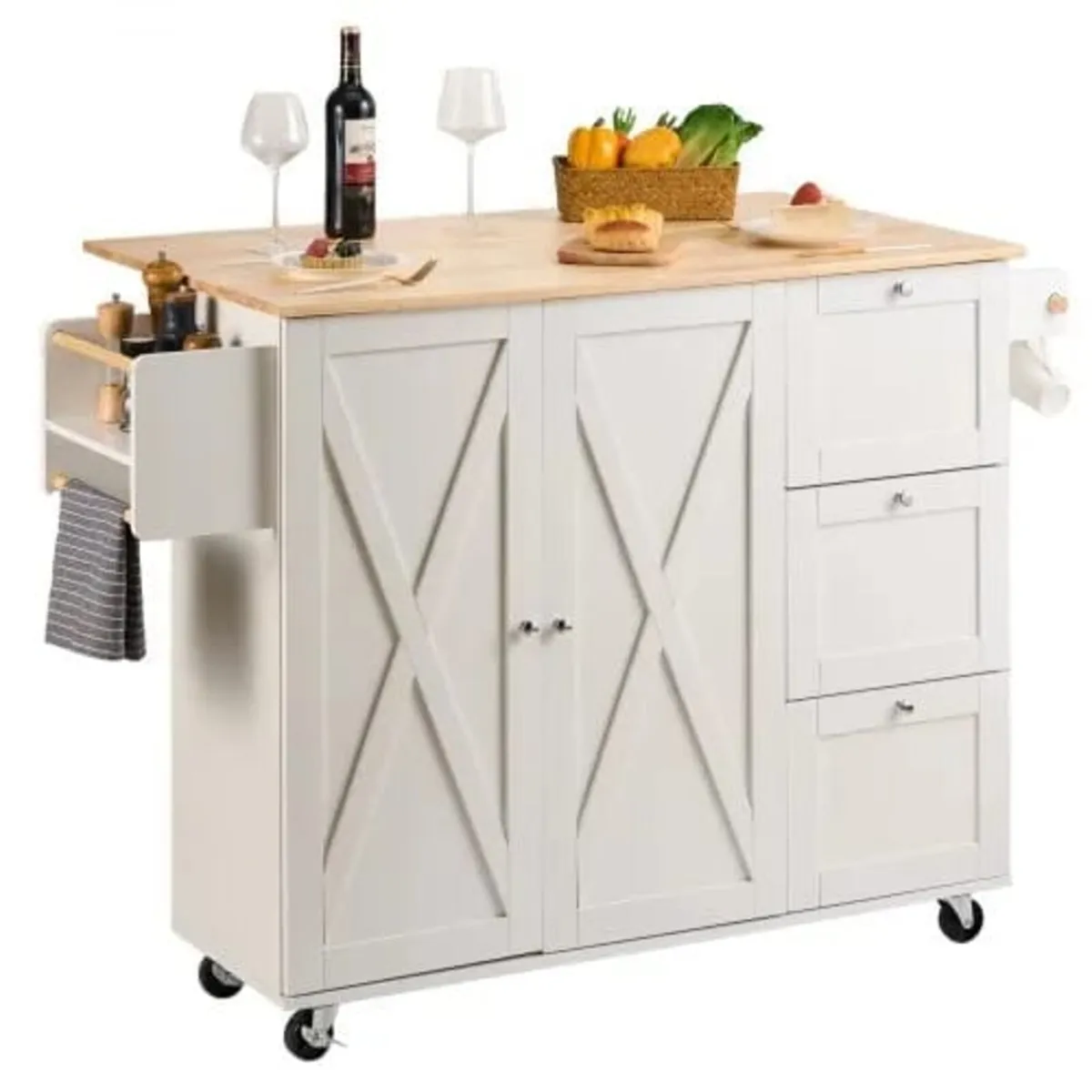 Kitchen Island Cart with Solid Wood Top, 115 cm Wi - Image 1