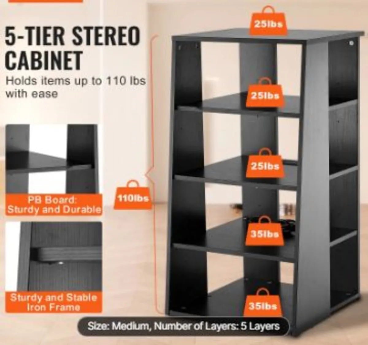 5-Tier AV Media Stand - Image 2