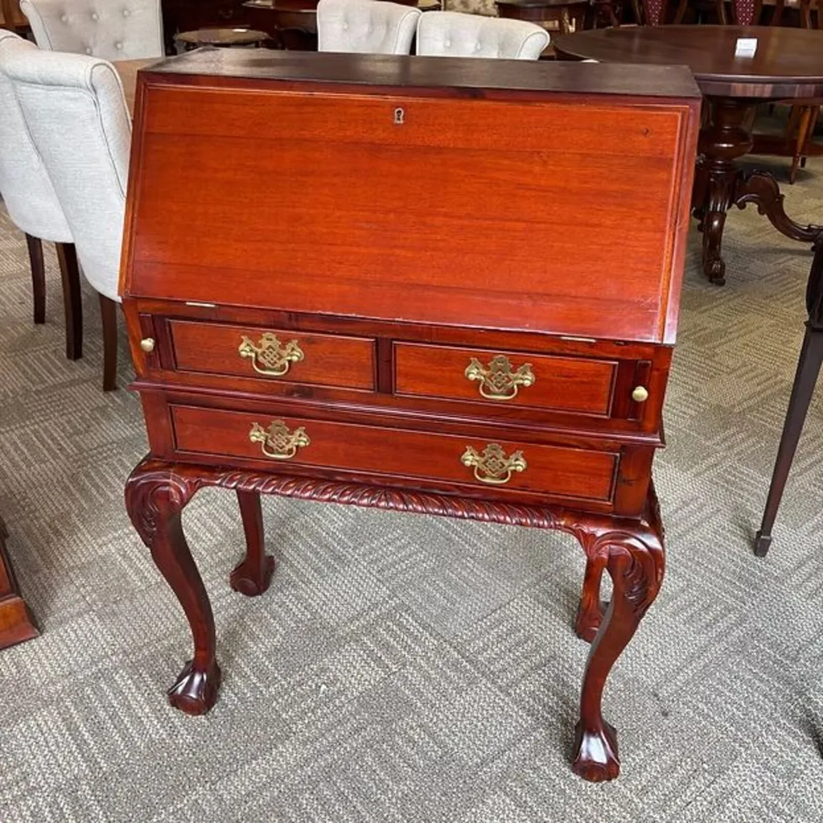 Mahogany writing bureau with claw ball feet