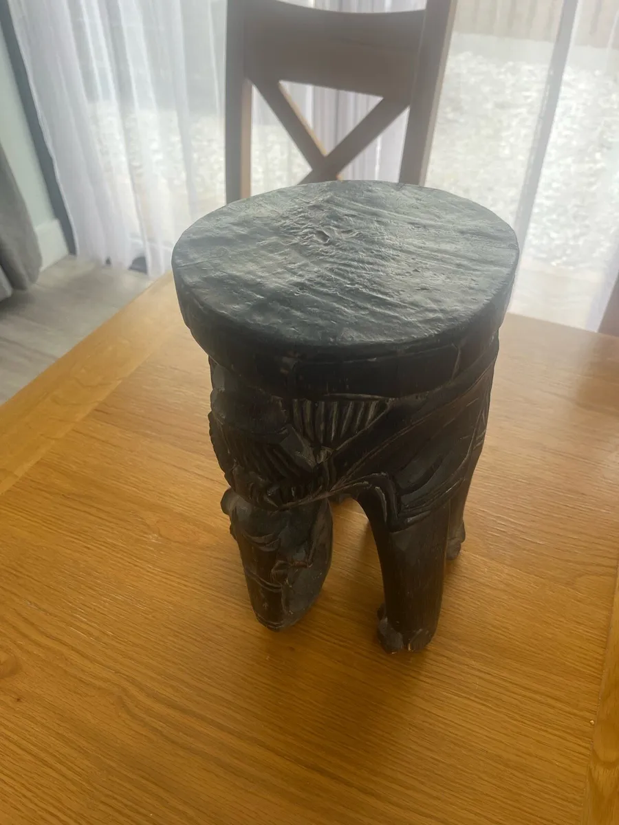 Antique Tribal Carved Elephant Stool - Image 3