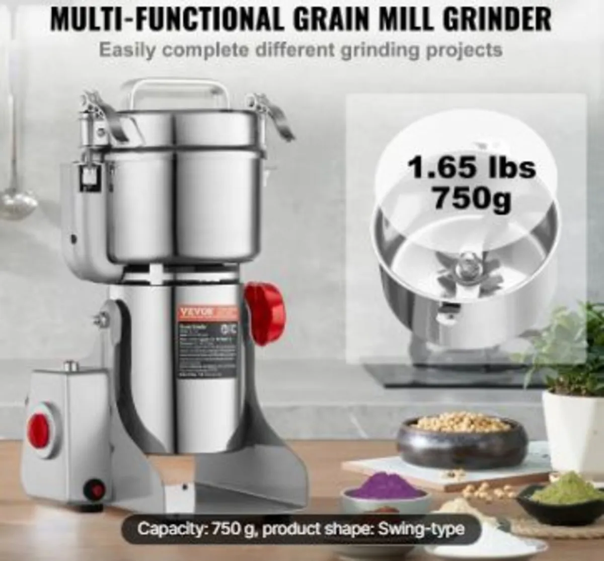 750g Electric Grain Mill Grinder, - Image 2