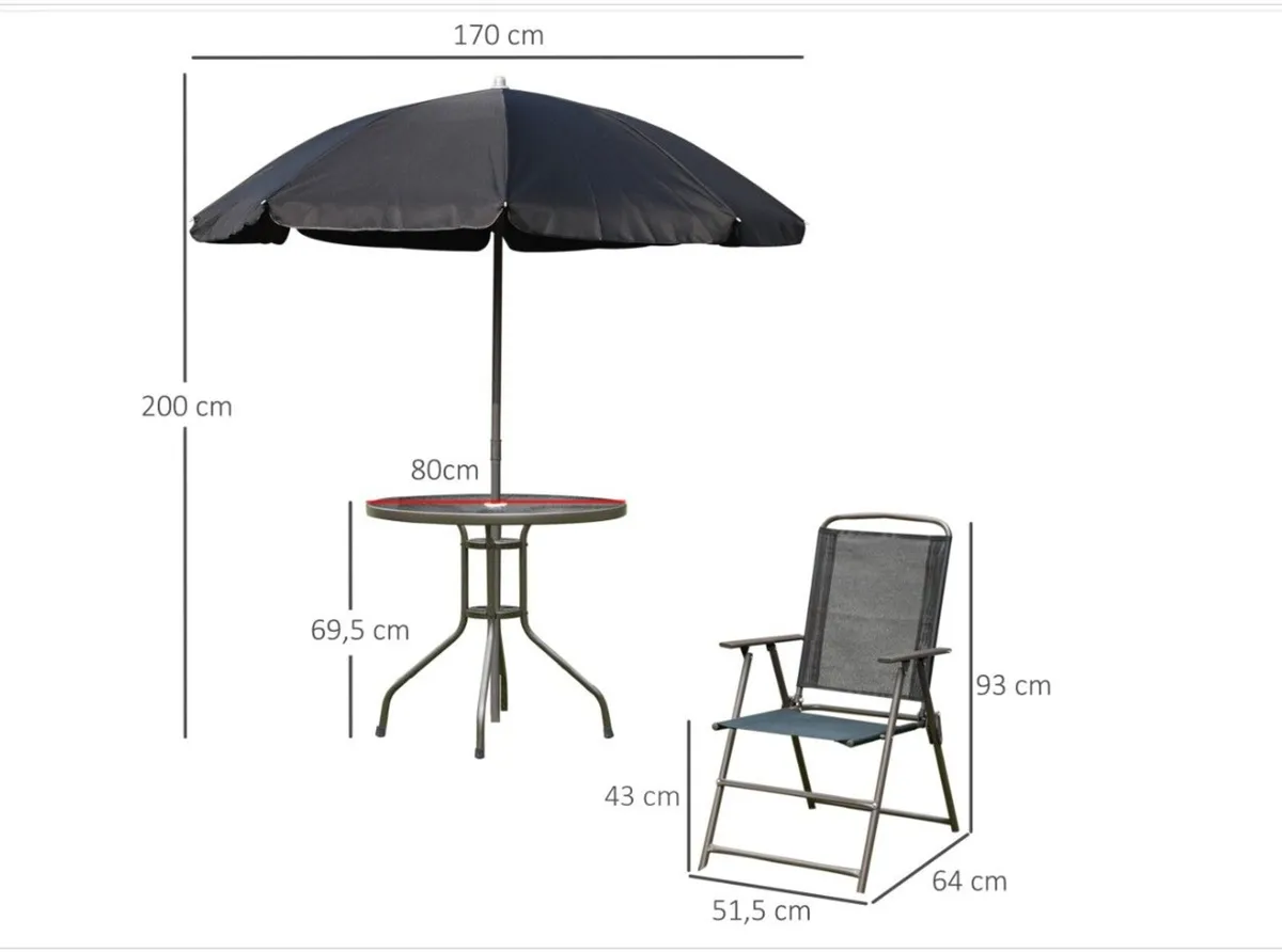 Garden Furniture Set Table, 4 Chairs & Parasol - Image 2