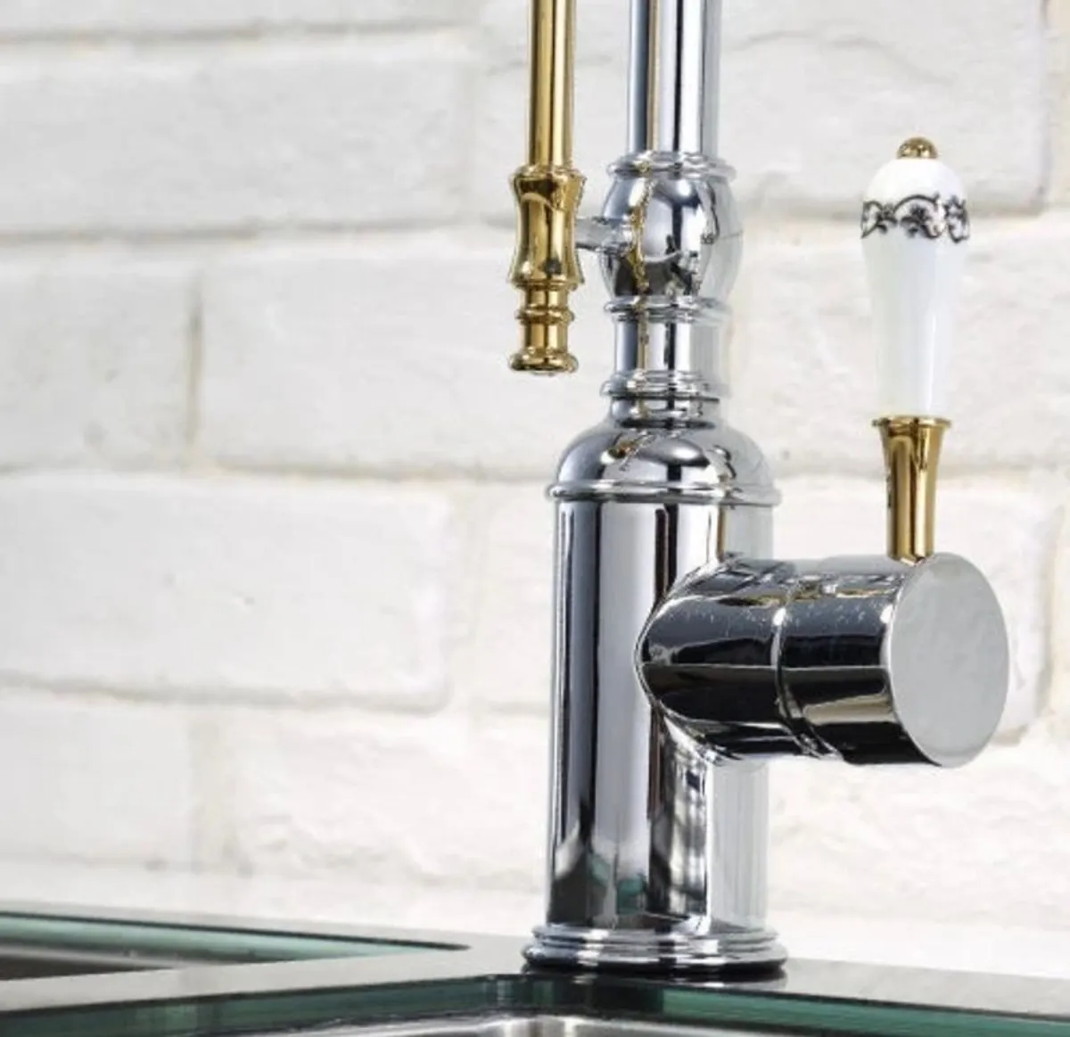 Kitchen Taps Sink Mixer tap gold two tone silver - Image 2