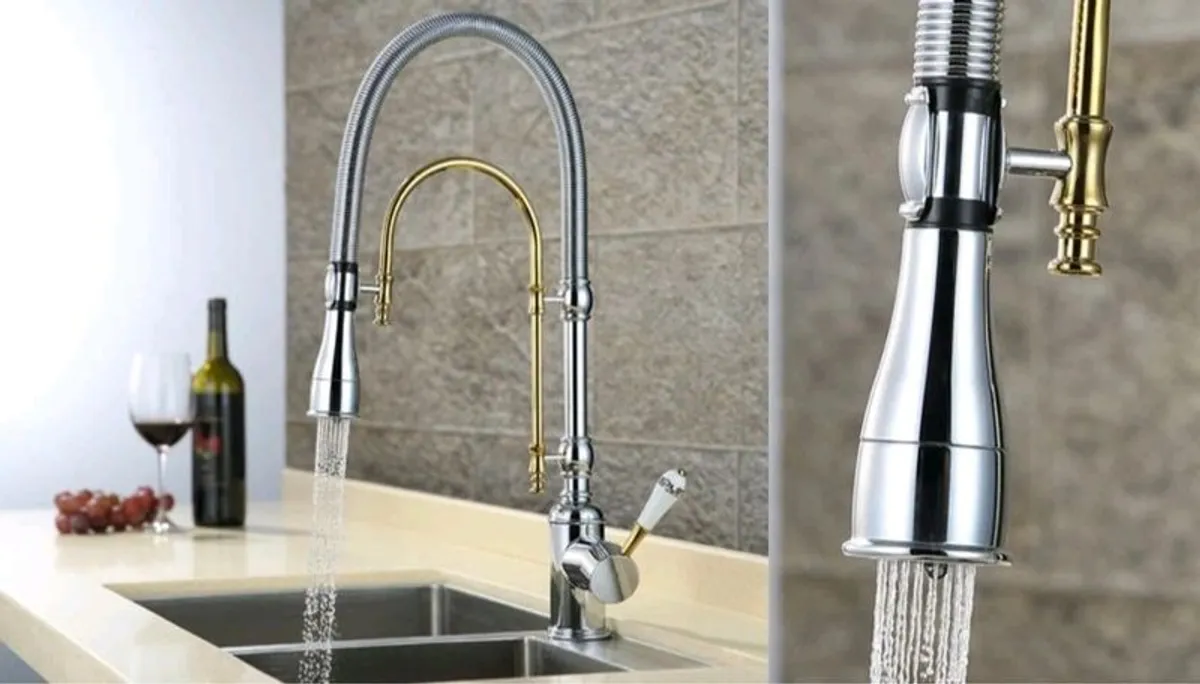 Kitchen Taps Sink Mixer tap gold two tone silver - Image 3