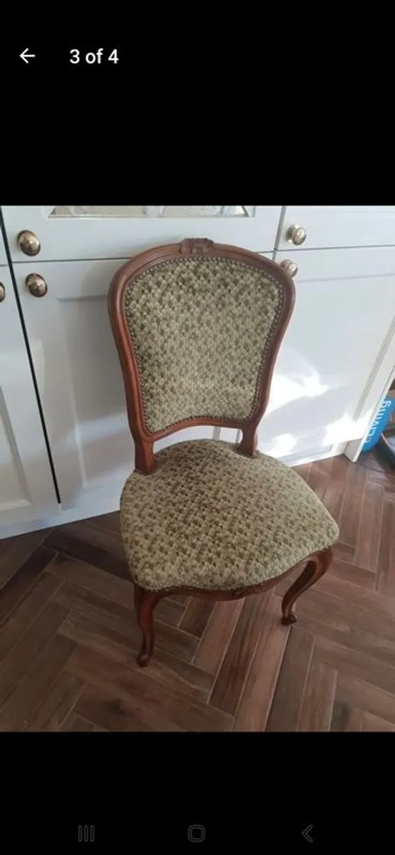 Beautiful French antique louis xv dining chairs 4. green material - Image 1