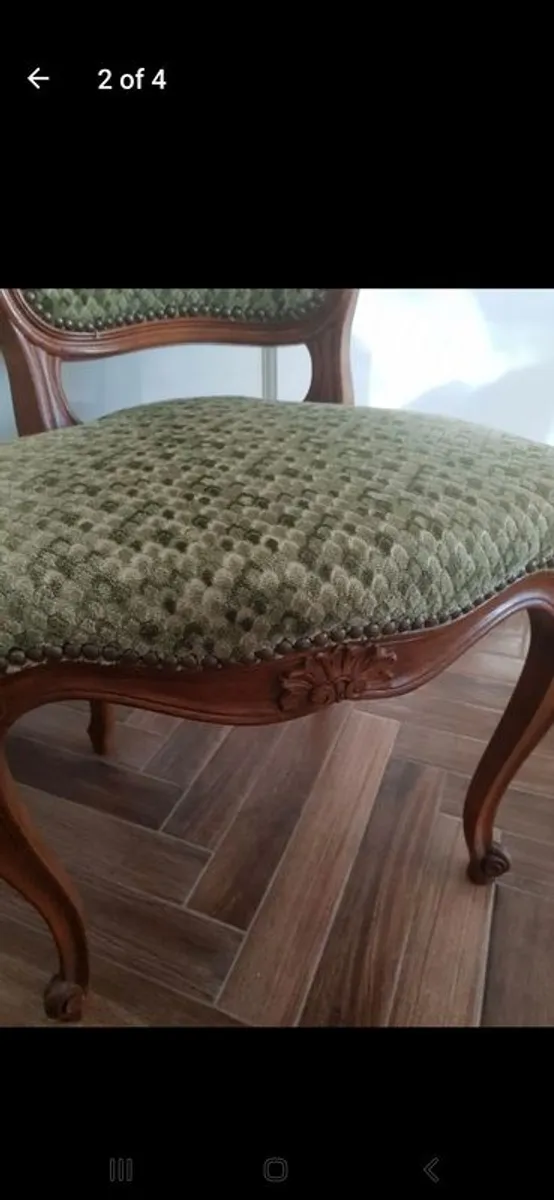 Beautiful French antique louis xv dining chairs 4. green material - Image 2