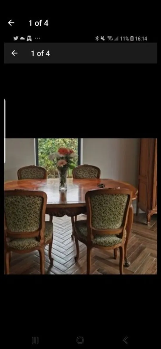 Beautiful French antique louis xv dining chairs 4. green material - Image 3