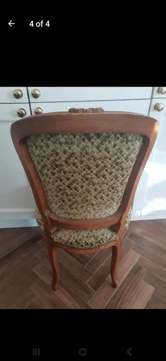 Beautiful French antique louis xv dining chairs 4. green material - Image 4